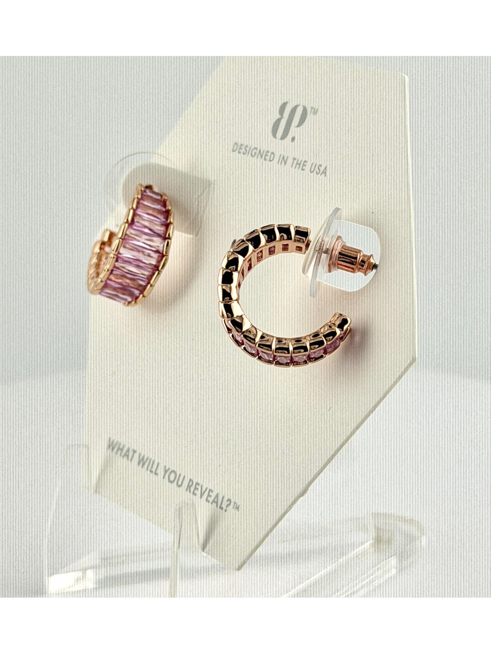 Bomb Party Hoops "The Champagne Pop" Pink Sapphire on Rose Gold ER56130